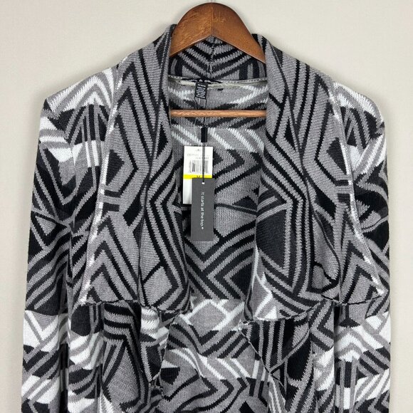 Cable & Gauge Cardigan Sweater Womens Medium Black Gray Aztec Open Front Draped - Picture 3 of 11